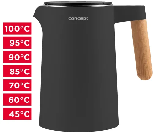 Czajnik elektryczny bezprzewodowy ze stali nierdzewnej CONCEPT DOUBLE WALL CIEMNOSZARY 1,5 l