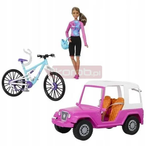 LALKA BARBIE MADE TO MOVE + AUTO JEEP + ROWER GÓRSKI duży zestaw do zabawy HKB06
