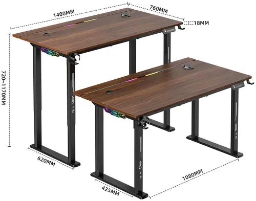 Biurko gamingowe COBRA Electra S CRF1423ELBNRGB Brązowy