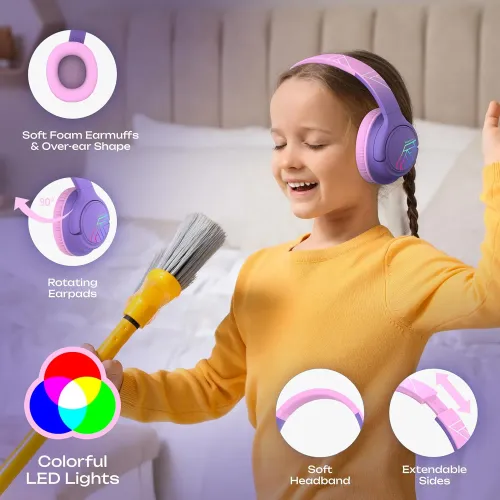Słuchawki bezprzewodowe PowerLocus Bobo Nauszne Dla Dzieci Bluetooth 5.3 Różowo-fioletowy