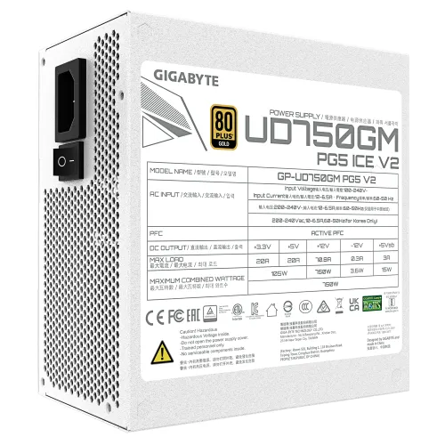 Zasilacz Gigabyte UD750GM PG5 V2 ICE 750W 80+ Gold Biały