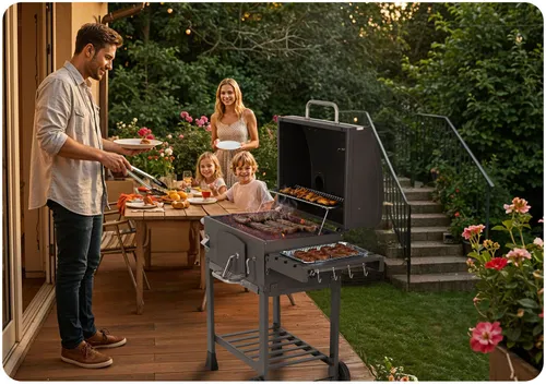 Grill węglowy ogrodowy Berdsen BD-891 komin żeliwny ruszt termometr + pokrowiec