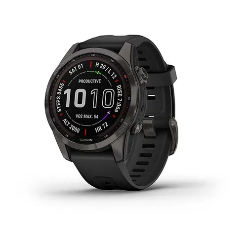 Смарт-часы Garmin FENIX 7S Sapphire Solar титановый угольно-серый DLC с силиконовым ремешком (010-02539-25)