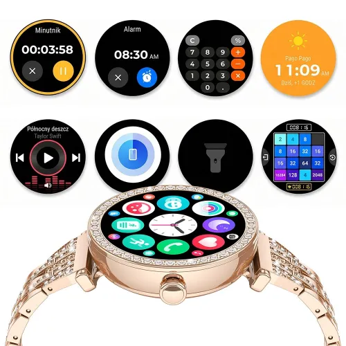 Smartwatch STELIO Lusso Gem AI 38mm Złoty + Bransoletka YES