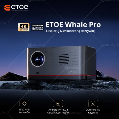Projektor ETOE Whale Pro LED Full HD Wi-Fi Bluetooth Chromecast AirPlay Android TV