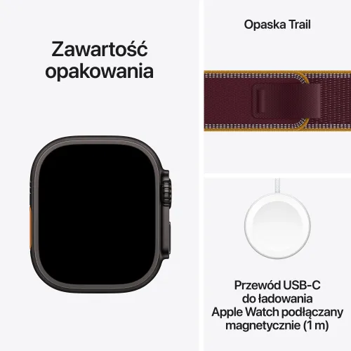 Apple Watch Ultra 4 GPS + Cellular koperta z tytanu czarny 49mm Opaska Trail w kolorze burgunda Rozmiar M/L