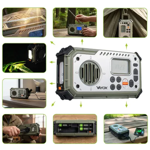Radioodbiornik Vayox VA0440 Solarne Latarka Radio FM Bluetooth Zielony