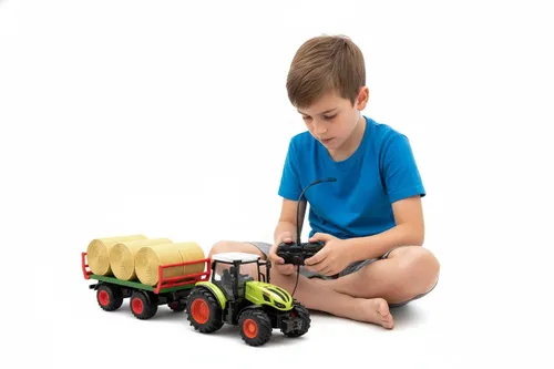 Zdalnie sterowany samochód COIL traktor na pilota z przyczepą i belami słomy