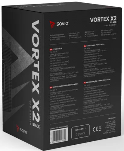 Chłodzenie CPU SAVIO Vortex X2 Black