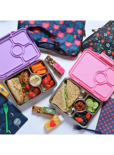 Lunchbox 4-komorowy Yumbox Pret ze stalową tacą - twilight blauw glitter