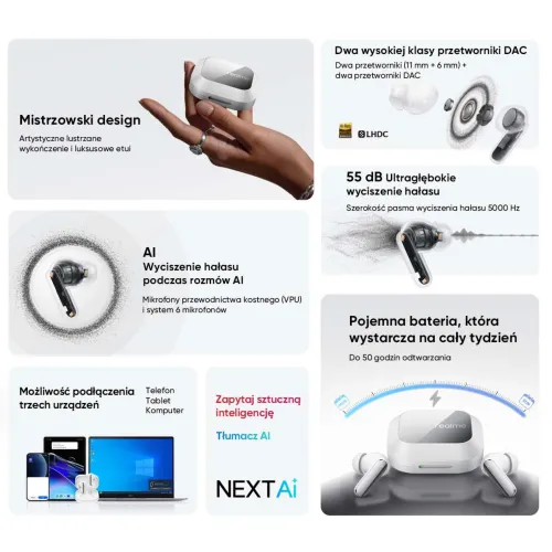 Słuchawki bezprzewodowe realme Buds Air8 Pro Dokanałowe Bluetooth 6.1 Funkcje AI Czarny