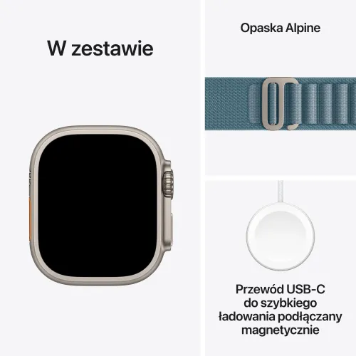 Apple Watch Ultra 3 GPS + Cellular koperta z natural tytanu Czarna 49mm Opaska Alpine Niebieska Rozmiar S