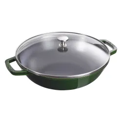 STAUB Cast 30 cm zielona - patelnia / wok żeliwny z pokrywką