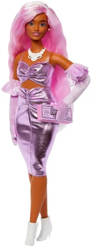 Lalka Barbie Deluxe Style Metaliczna różowa sukienka Barbiecore HYV25