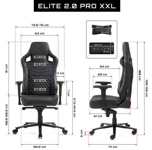 Fotel GAMVIS Elite 2.0 Pro XXL Czarny (czarne elementy)