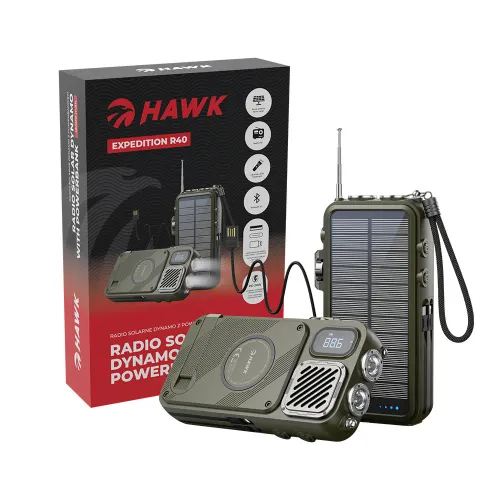 Radioodbiornik Hawk R40 Na korbkę, Solarne, Latarka, Radio FM Bluetooth Zielony