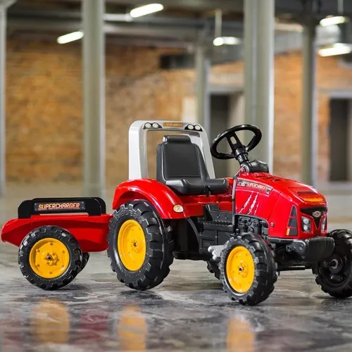 Falk Traktorek Red Supercharger Na Pedały Z Przyczepką Otwierany Od 3-7 Lat