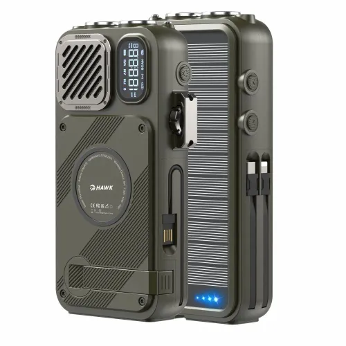 Radioodbiornik Hawk R40 Na korbkę, Solarne, Latarka, Radio FM Bluetooth Zielony