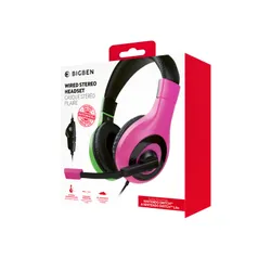 Słuchawki przewodowe z mikrofonem BigBen SWITCHHEADSETV1P+G Nintendo Switch Gaming Headset Nauszne Różowo-zielony