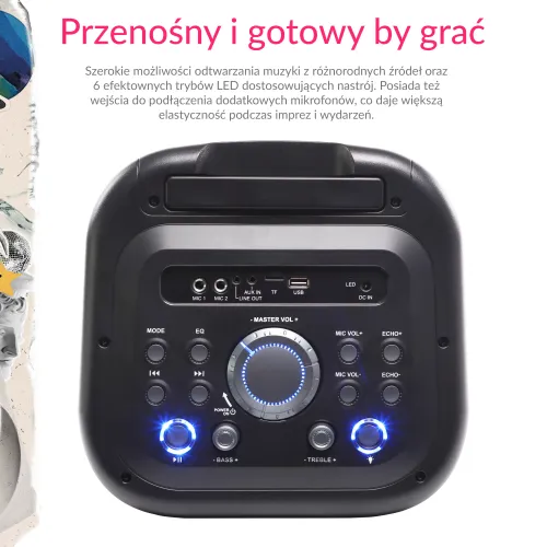 Power Audio Opticum Party Box SOUND X3 Radio FM Mikrofon Karaoke Bluetooth Czarny