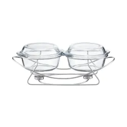 Naczynie żaroodporne Ambition z podgrzewaczem Saule 2x2l Srebrny