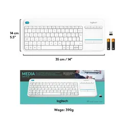 Klawiatura Logitech Wireless Touch Keyboard K400 Plus - biały