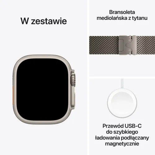 Apple Watch Ultra 3 GPS + Cellular koperta z natural tytanu Szary 49mm Bransoleta mediolańska z natural tytanu Rozmiar L