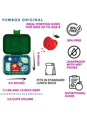 Yumbox Okulu için öğle Yemeği Kutusu Orijinal-keşfedin yeşili / roket tepsisi