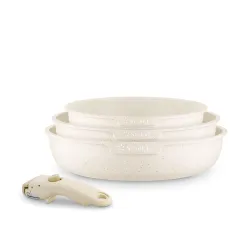 Zestaw 3 patelni Starke Pro Compacti Cream 4 elementy odpinany uchwyt