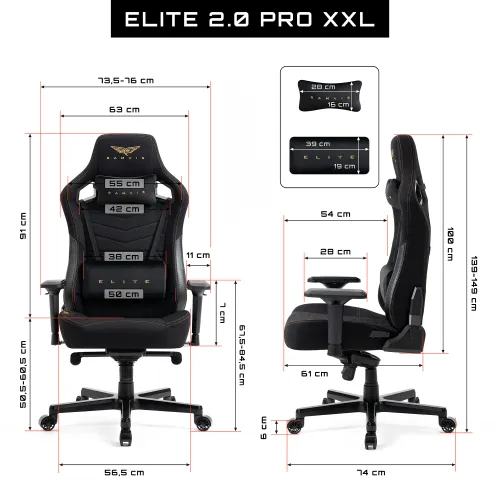 Fotel GAMVIS Elite 2.0 Pro XXL Czarny (złote elementy)