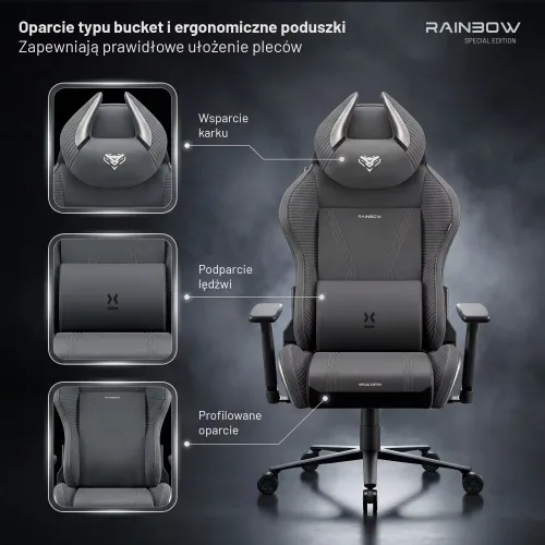 Fotel Diablo Chairs X-Horn 2.0 Normal Size Rainbow Grey Gamingowy do 140kg Tkanina Szary