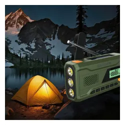 Radioodbiornik Manta RDI401G Na korbkę, Solarne, Latarka, Powerbank, Radio FM Zielony