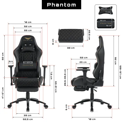 Fotel GAMVIS Phantom Large Czarny (złote elementy) + podnóżek
