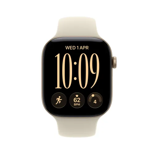 Smartwatch Apple Watch Series 12 GPS Koperta 46 mm z aluminium w kolorze jasnego złota Pasek sportowy w kolorze piasku - S/M
