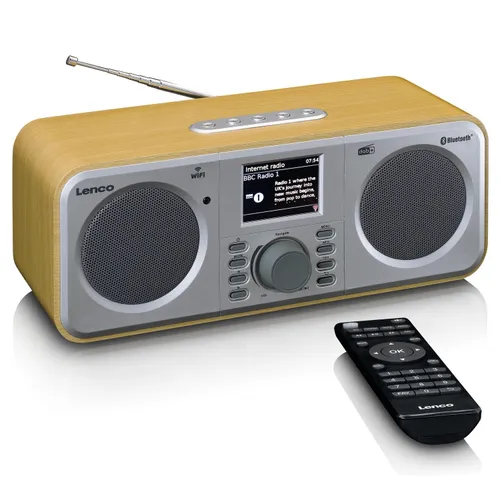 Radioodbiornik Lenco DIR-141WD Radio FM DAB+ Internetowe Bluetooth Brązowo-srebrny