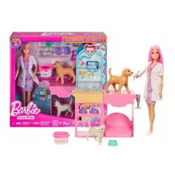 LALKA BARBIE U WETERYNARZA duży zestaw klinika, weterynarz, piesek, kotek JFX93