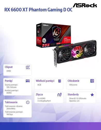 Видеокарта RX 6600 XT Phantom Gaming D OC 8GB 128bit GDDR6 3DP / HDMI