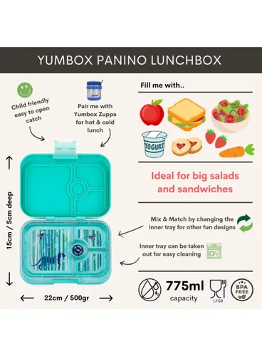 Yumbox Panino Çocuk Öğle Yemeği Kutusu 750 ml-Tropical aqua / panther tray