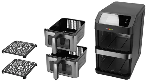 Air Fryer Frytkownica beztłuszczowa ICOOOK MFR-IC-02 10l, z podwójnym koszem, z okienkiem do obserwacji postępów gotowania