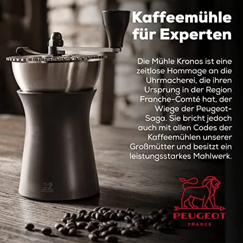 Peugeot kaffeemühle kronos 19 cm schokolade I hochwertige kaffeemühle manuell aus robustem edelstahl & kunststoff I kaffeezubehör I hergestellt in frankreich