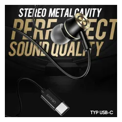Słuchawki bezprzewodowe USAMS EP-43 Metal USB-C Dokanałowe Mikrofon Czarny