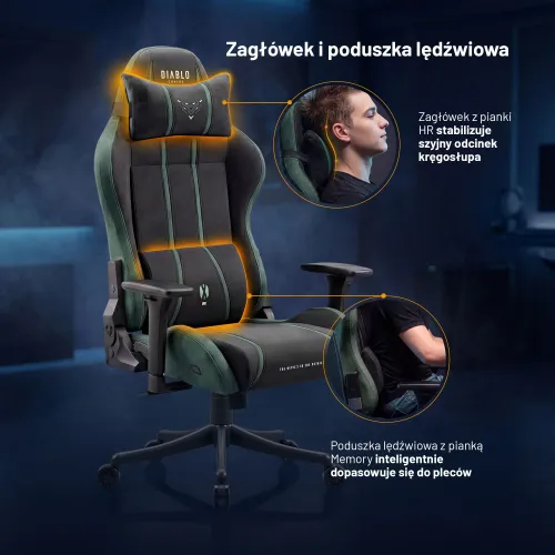 Fotel Diablo Chairs X-One 2.0 Normal Forest Green Gamingowy do 140kg Tkanina Czarno-Zielony