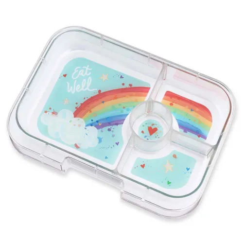 Średni płaski lunchbox do szkoły Yumbox Panino - misty aqua/rainbow tray