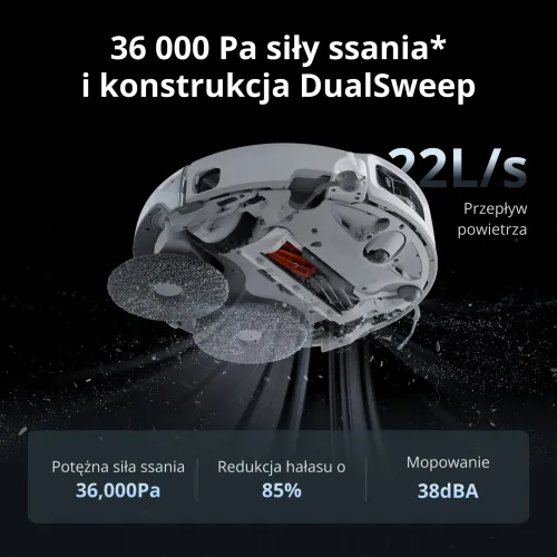 Robot sprzątający DJI Romo P2 Funkcja mopowania Stacja oczyszczająca Tworzenie mapy pomieszczenia Funkcje AI Biały