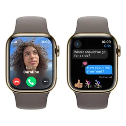 Apple Watch 9 GPS + сотовый 41 мм стальной злотый / пепельный бронзовый Спортивный ремешок S / M