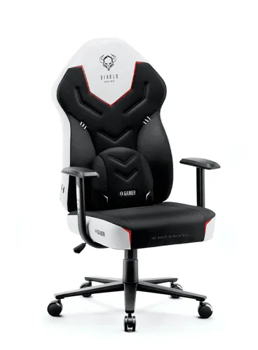 Fotel Diablo Chairs X-Gamer 2.0 Normal Size Gamingowy do 150kg Skóra ECO Tkanina Snow white