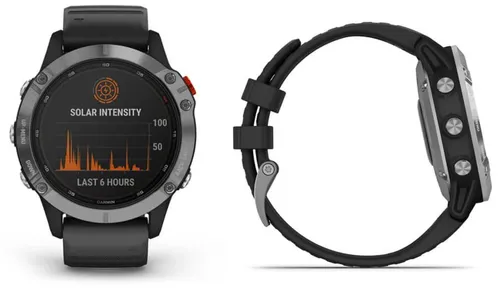 Смарт-часы Garmin FENIX 6 Solar серебристый с черным ремешком (010-02410-00)