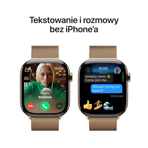 Apple Watch Series 10 GPS + Cellular koperta 46mm tytan złoty bransoleta mediolańska złota M/L