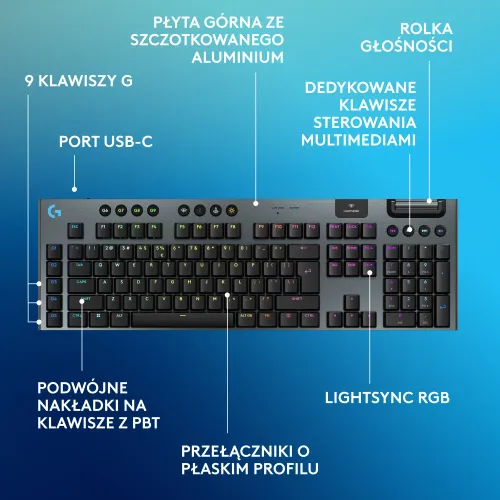 Klawiatura mechaniczna Logitech G915 X Lightspeed Tactile US INTL Czarny