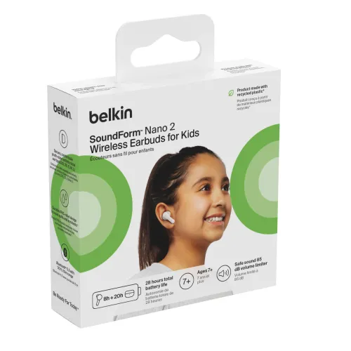 Słuchawki bezprzewodowe Belkin SoundForm Nano 2 Dokanałowe Dla Dzieci Bluetooth 5.3 Biały